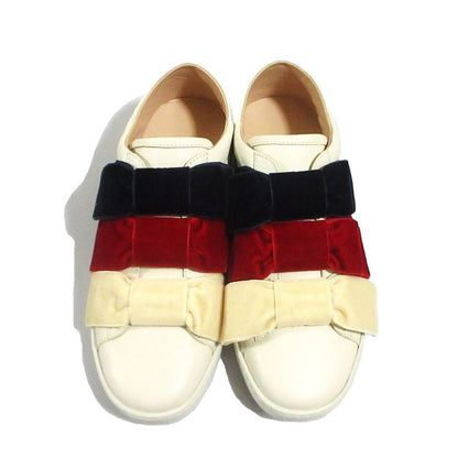 Gucci Ribbon Bee Low Cut Slip on Sneakers 36.5 White Red Navy
