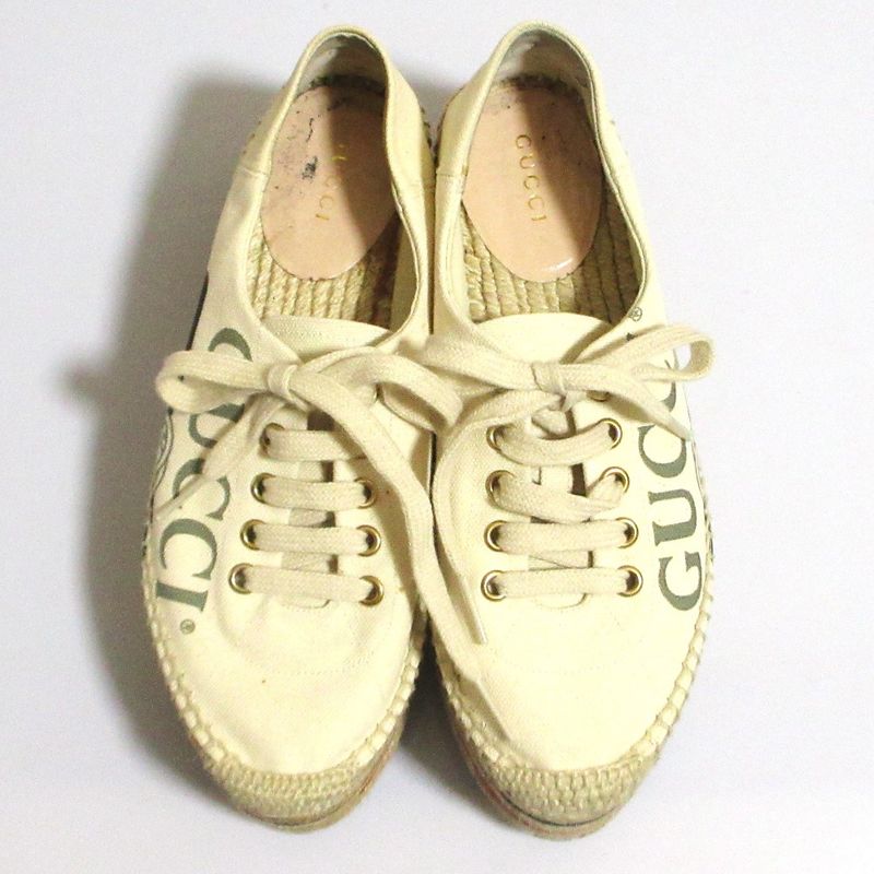 Gucci Logo Print Espadrilles Platform Mushuze 35.5 Off-white