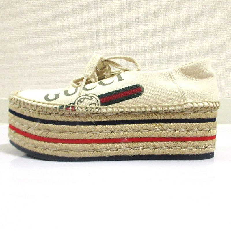 Gucci Logo Print Espadrilles Platform Mushuze 35.5 Off-white