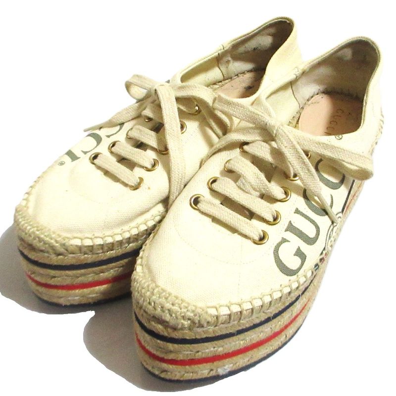 Gucci Logo Print Espadrilles Platform Mushuze 35.5 Off-white