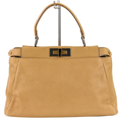 Fendi Peekaboo 2-Way Shoulder Bag Brown Beige