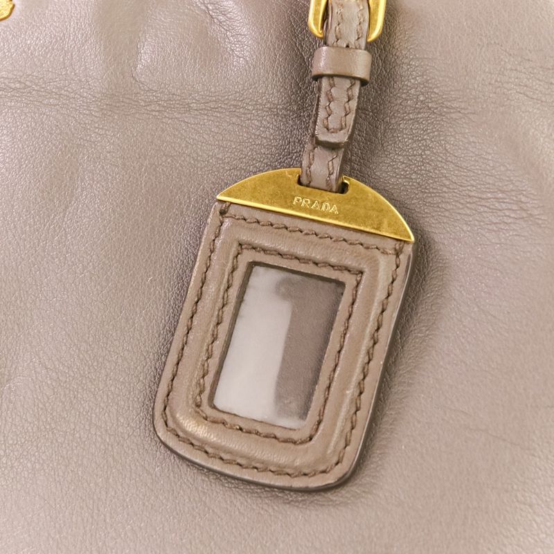 Prada Logo Leather 2-Way Tote Shoulder Bag Grey Greige