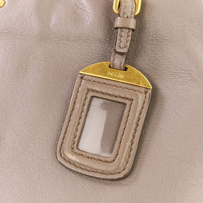Prada Logo Leather 2-Way Tote Shoulder Bag Grey Greige