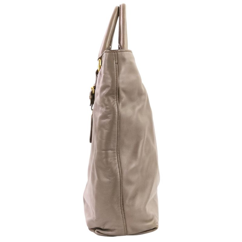 Prada Logo Leather 2-Way Tote Shoulder Bag Grey Greige