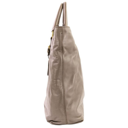 Prada Logo Leather 2-Way Tote Shoulder Bag Grey Greige