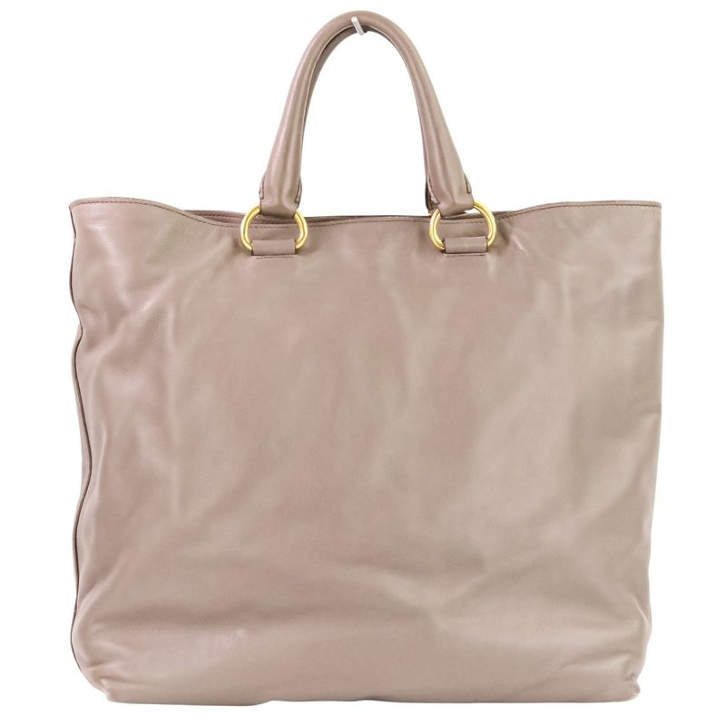 Prada Logo Leather 2-Way Tote Shoulder Bag Grey Greige