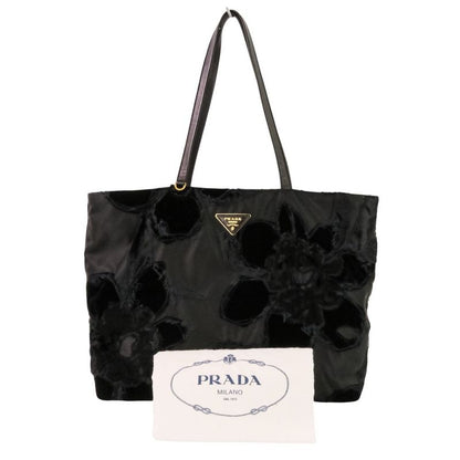 Prada Velvet Flower Nylon Tote Black
