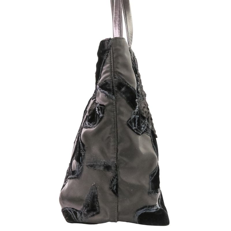 Prada Velvet Flower Nylon Tote Black