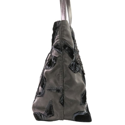 Prada Velvet Flower Nylon Tote Black