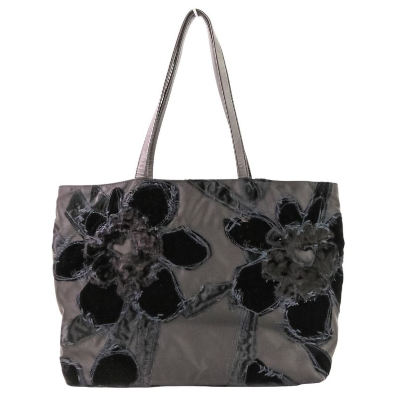 Prada Velvet Flower Nylon Tote Black