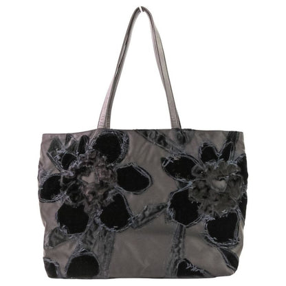 Prada Velvet Flower Nylon Tote Black