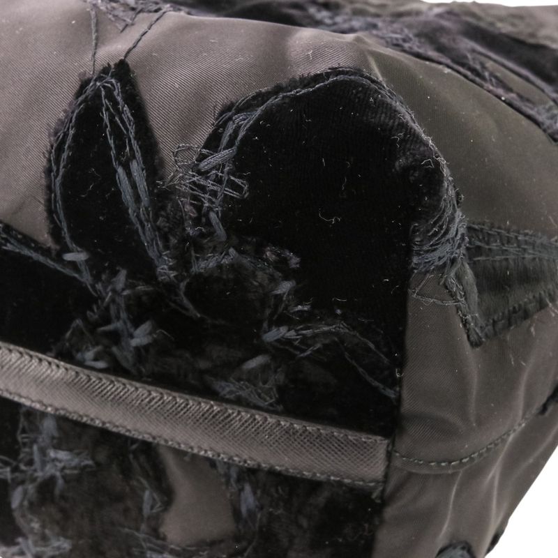 Prada Velvet Flower Nylon Tote Black