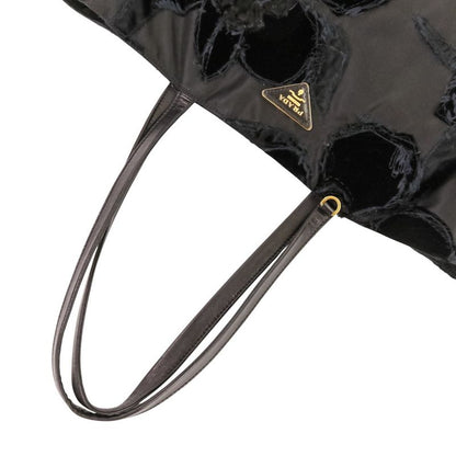 Prada Velvet Flower Nylon Tote Black
