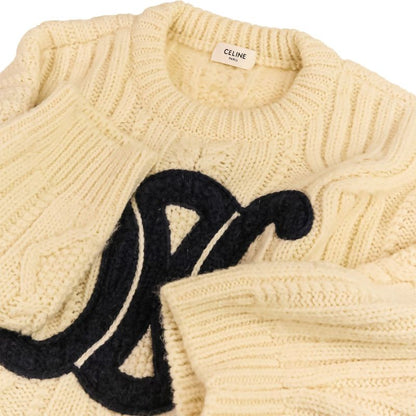 Celine Triomphe Crew Neck Knit Sweater S Ivory