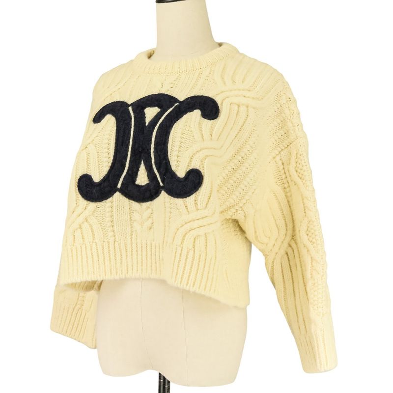 Celine Triomphe Crew Neck Knit Sweater S Ivory