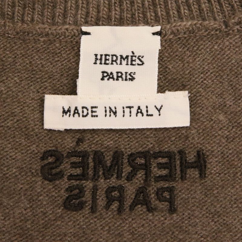 Hermes les Tambours Front Embroidery Wool Short Sleeve Knit Top