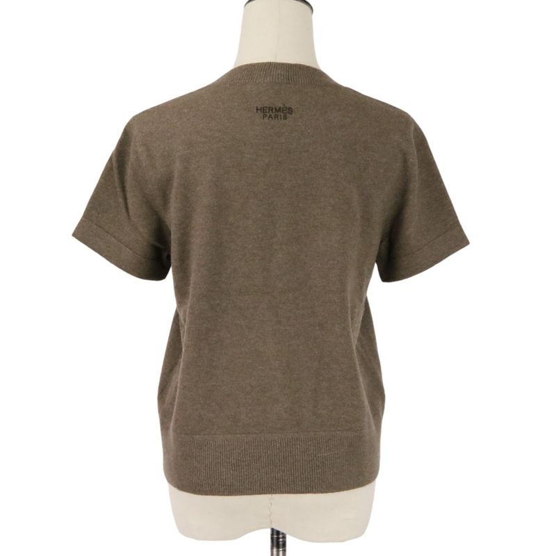 Hermes les Tambours Front Embroidery Wool Short Sleeve Knit Top