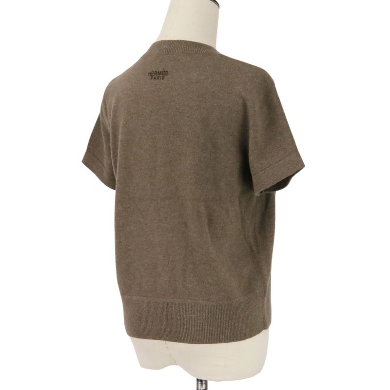 Hermes les Tambours Front Embroidery Wool Short Sleeve Knit Top