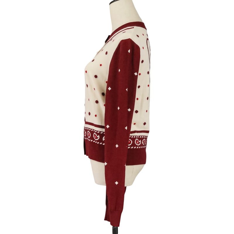 Hermes Harnais de Cour Cashmere Silk Knit Cardigan 40 Red Off White Off-white