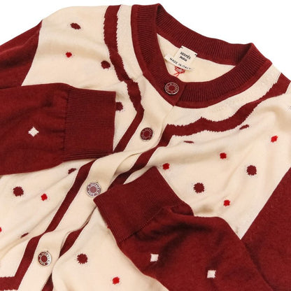 Hermes Harnais de Cour Cashmere Silk Knit Cardigan 40 Red Off White Off-white