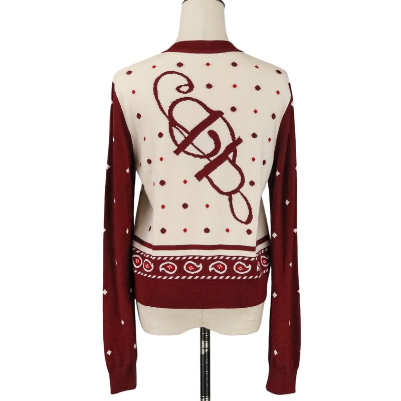 Hermes Harnais de Cour Cashmere Silk Knit Cardigan 40 Red Off White Off-white