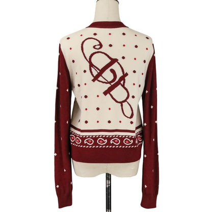 Hermes Harnais de Cour Cashmere Silk Knit Cardigan 40 Red Off White Off-white