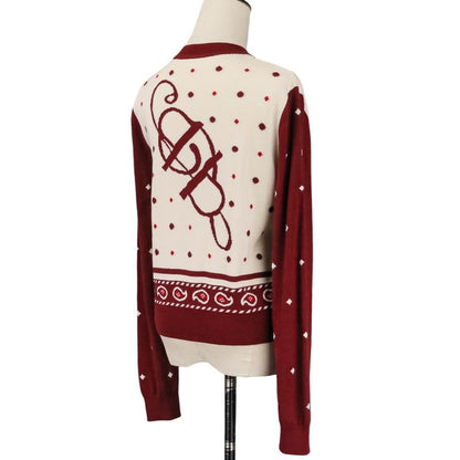 Hermes Harnais de Cour Cashmere Silk Knit Cardigan 40 Red Off White Off-white