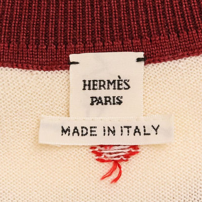 Hermes Harnais de Cour Cashmere Silk Knit Cardigan 40 Red Off White Off-white