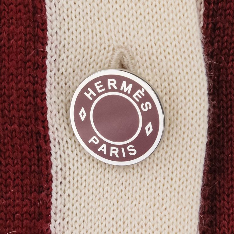 Hermes Harnais de Cour Cashmere Silk Knit Cardigan 40 Red Off White Off-white