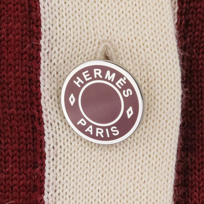 Hermes Harnais de Cour Cashmere Silk Knit Cardigan 40 Red Off White Off-white