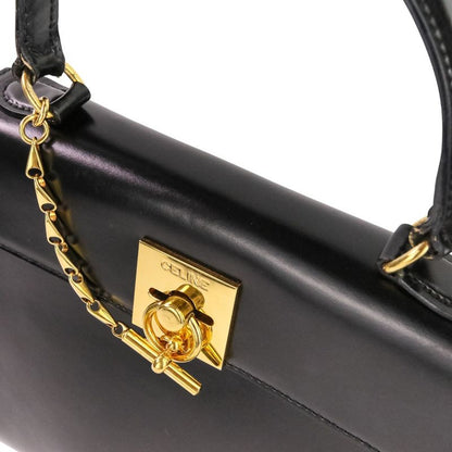 Celine Leather Chain Lock Handbag 2-Way Shoulder Black