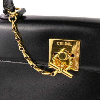 Celine Leather Chain Lock Handbag 2-Way Shoulder Black