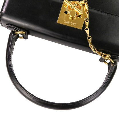 Celine Leather Chain Lock Handbag 2-Way Shoulder Black