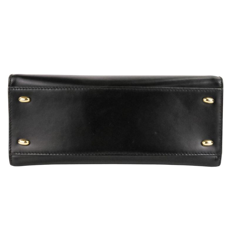 Celine Leather Chain Lock Handbag 2-Way Shoulder Black