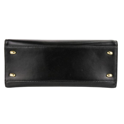 Celine Leather Chain Lock Handbag 2-Way Shoulder Black