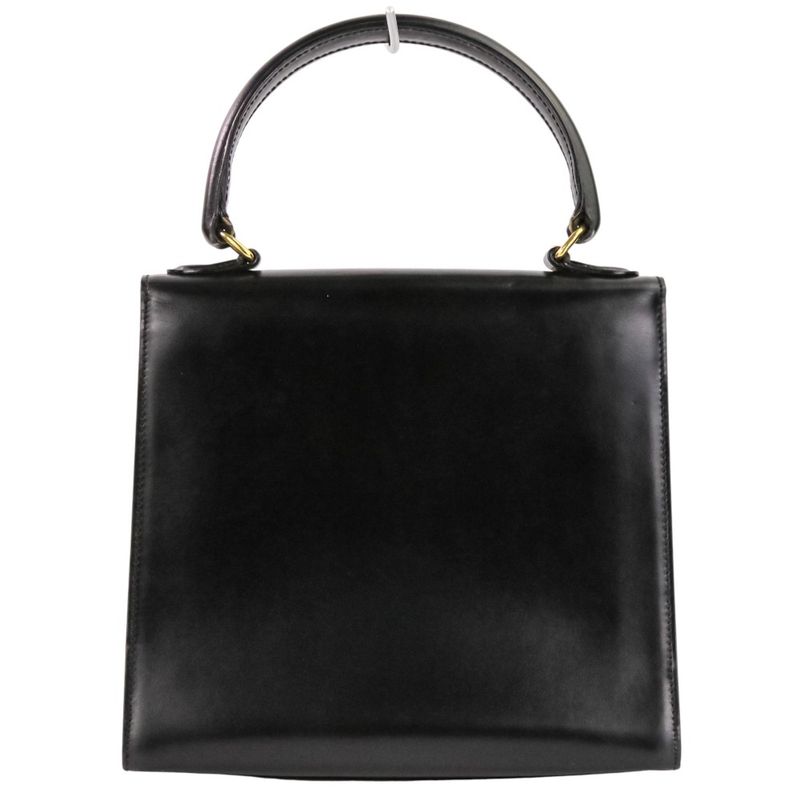 Celine Leather Chain Lock Handbag 2-Way Shoulder Black