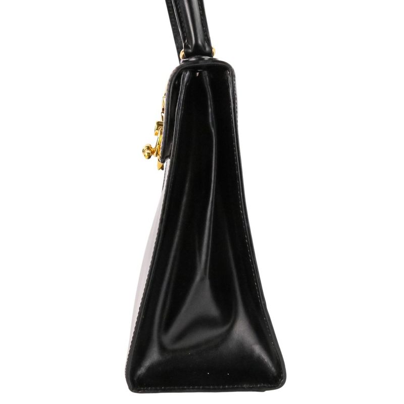 Celine Leather Chain Lock Handbag 2-Way Shoulder Black