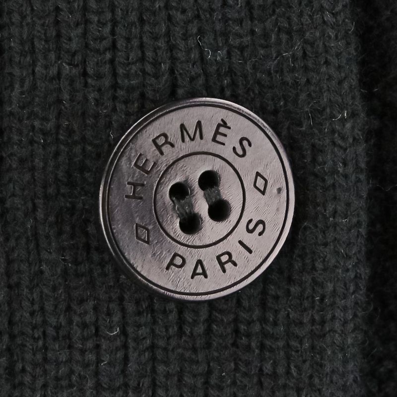Hermes Button Wool Knit V-neck Cardigan 34 Black