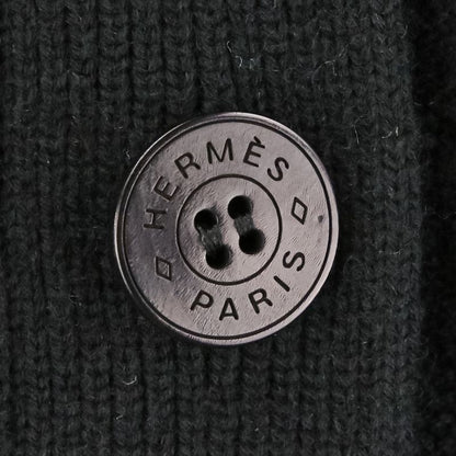 Hermes Button Wool Knit V-neck Cardigan 34 Black