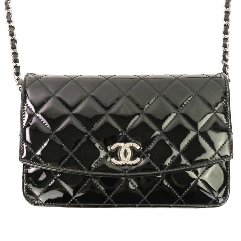 Chanel Brilliant Patent Quilted Chain Wallet Black