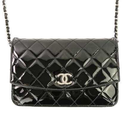 Chanel Brilliant Patent Quilted Chain Wallet Black