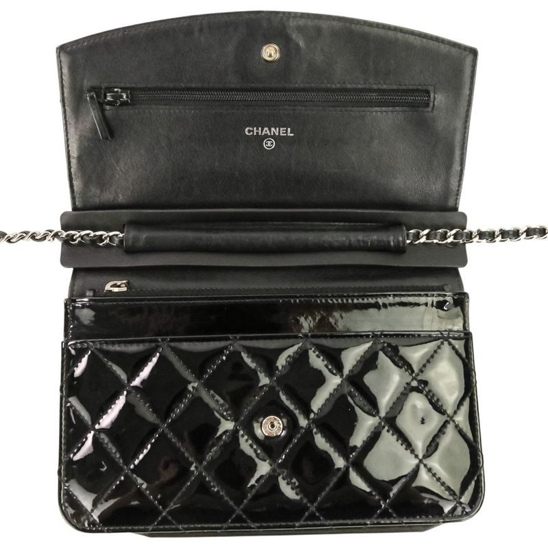 Chanel Brilliant Patent Quilted Chain Wallet Black