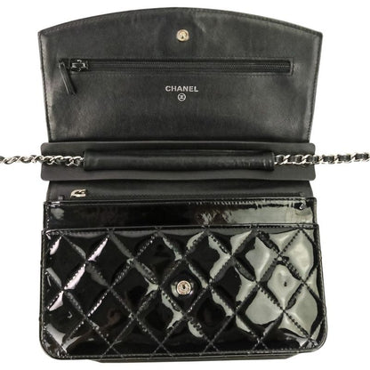 Chanel Brilliant Patent Quilted Chain Wallet Black