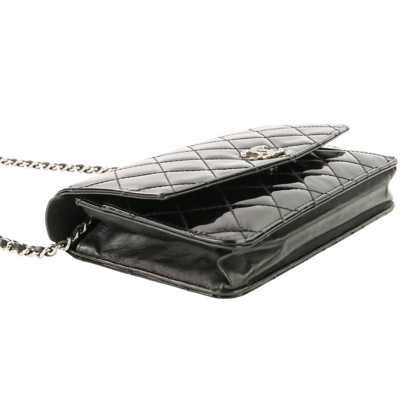 Chanel Brilliant Patent Quilted Chain Wallet Black