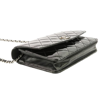 Chanel Brilliant Patent Quilted Chain Wallet Black