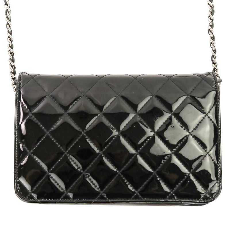 Chanel Brilliant Patent Quilted Chain Wallet Black