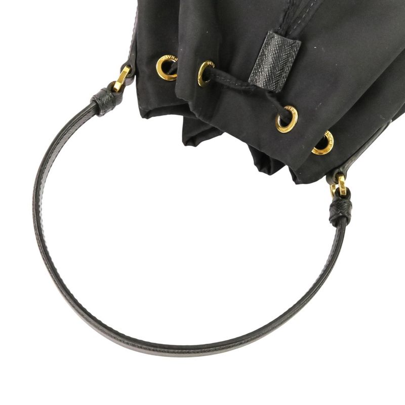 Prada Duet Drawstring Nylon Shoulder Bag Black