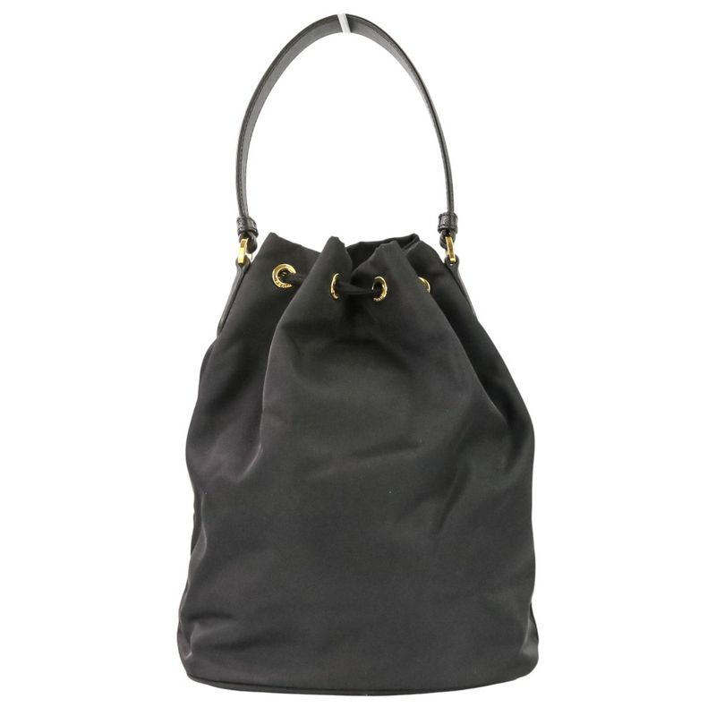 Prada Duet Drawstring Nylon Shoulder Bag Black