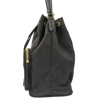 Prada Duet Drawstring Nylon Shoulder Bag Black