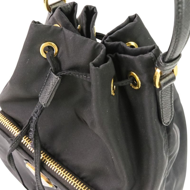 Prada Duet Drawstring Nylon Shoulder Bag Black